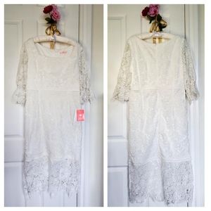 White midi lace dress square neck XL NWT